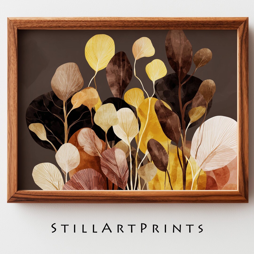 Modern Botanical Leaf Art - Earthy Abstract Wall Decor, Neutral ...