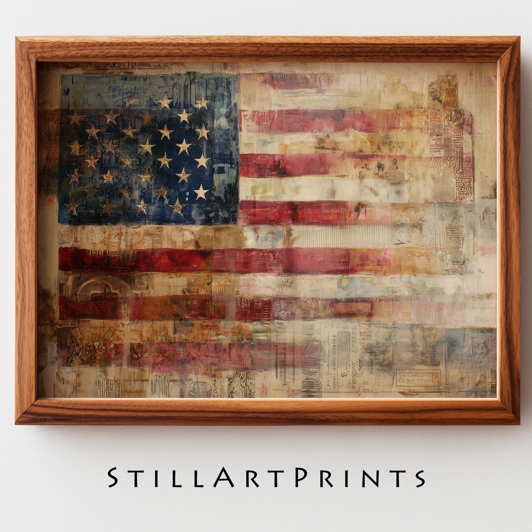 Rustic American Flag Printable Wall Art - 4th of July 250th Anniversary ...