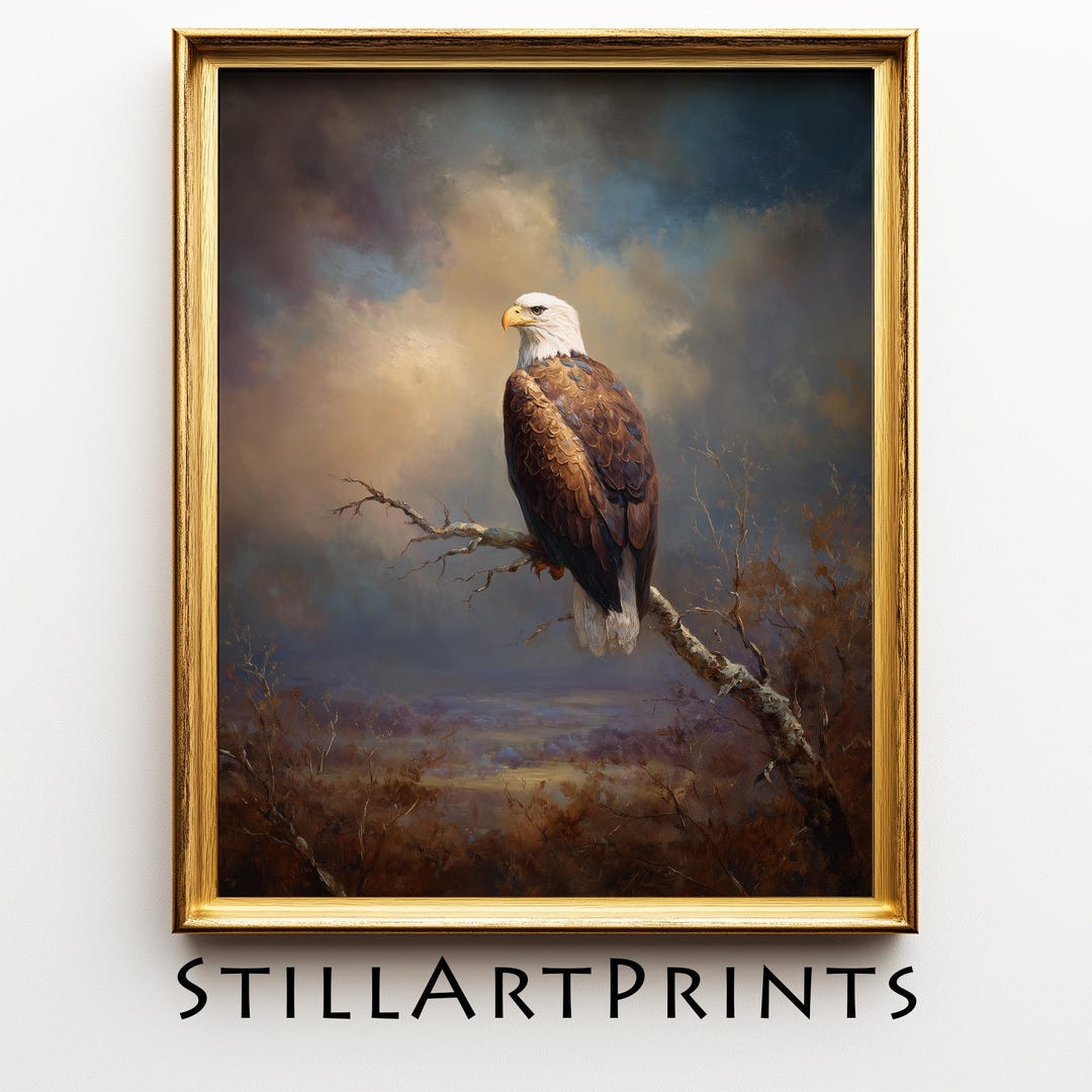 Rustic Bald Eagle Wall Art - Vintage Wildlife Painting, Printable ...