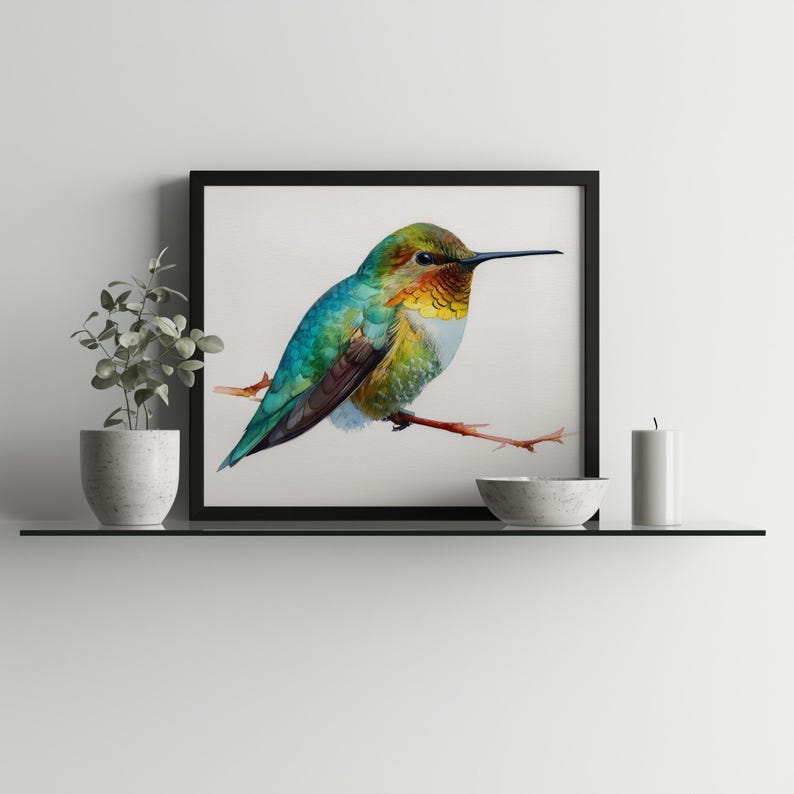 Cheerful Humming Spring Hummingbird Watercolor Painting, Cheerful Cottagecore Wall Art ...
