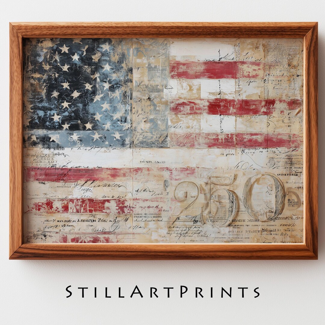 4th of July Printable Vintage Flag Art, Patriotic Abstract Collage ...
