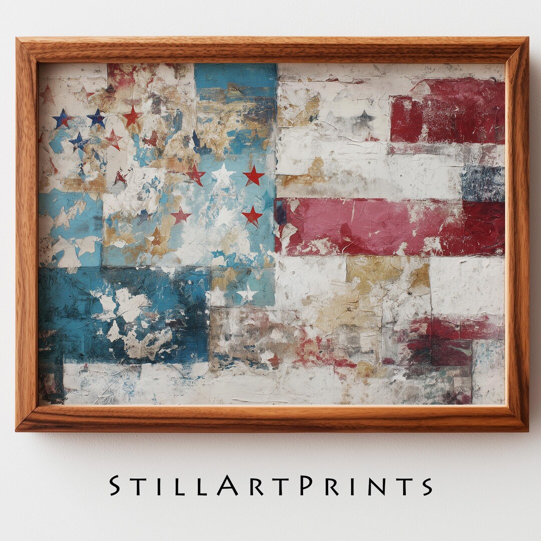 Printable Vintage-inspired American Flag Art - Rustic July 4th Wall ...