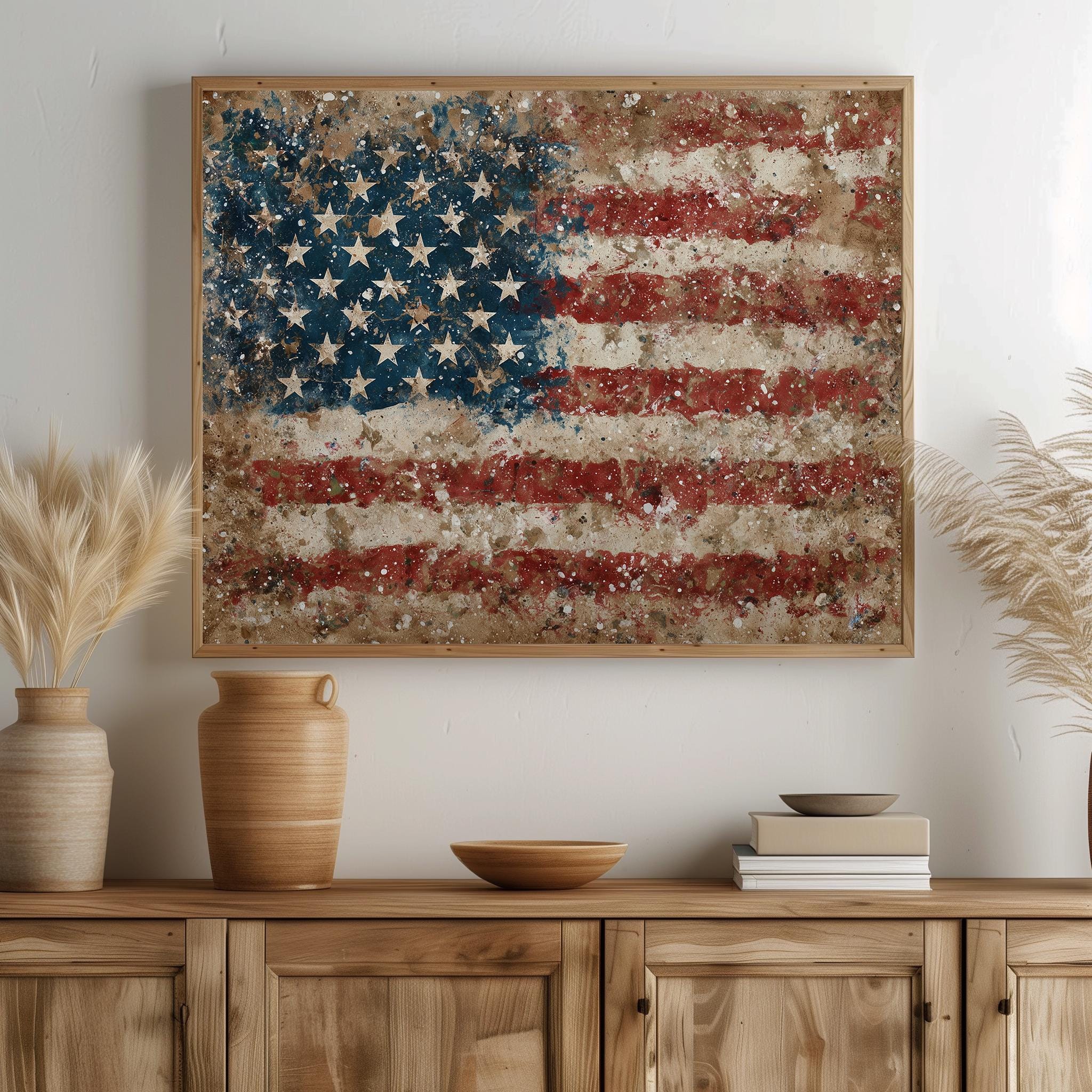 Printable American Flag Abstract Art - Rustic Vintage Patriotic Wall ...