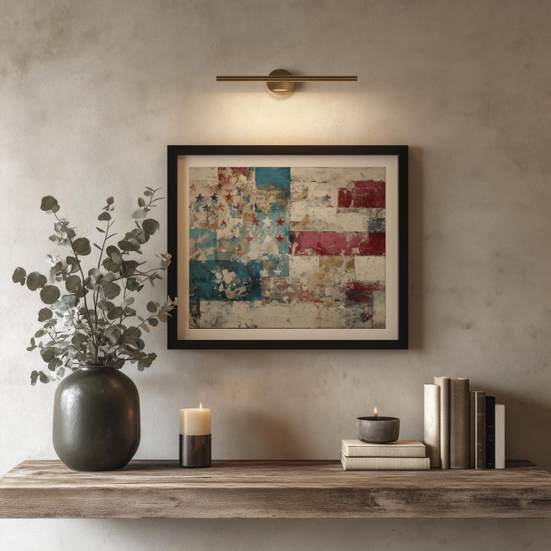 Printable Vintage-inspired American Flag Art - Rustic July 4th Wall ...