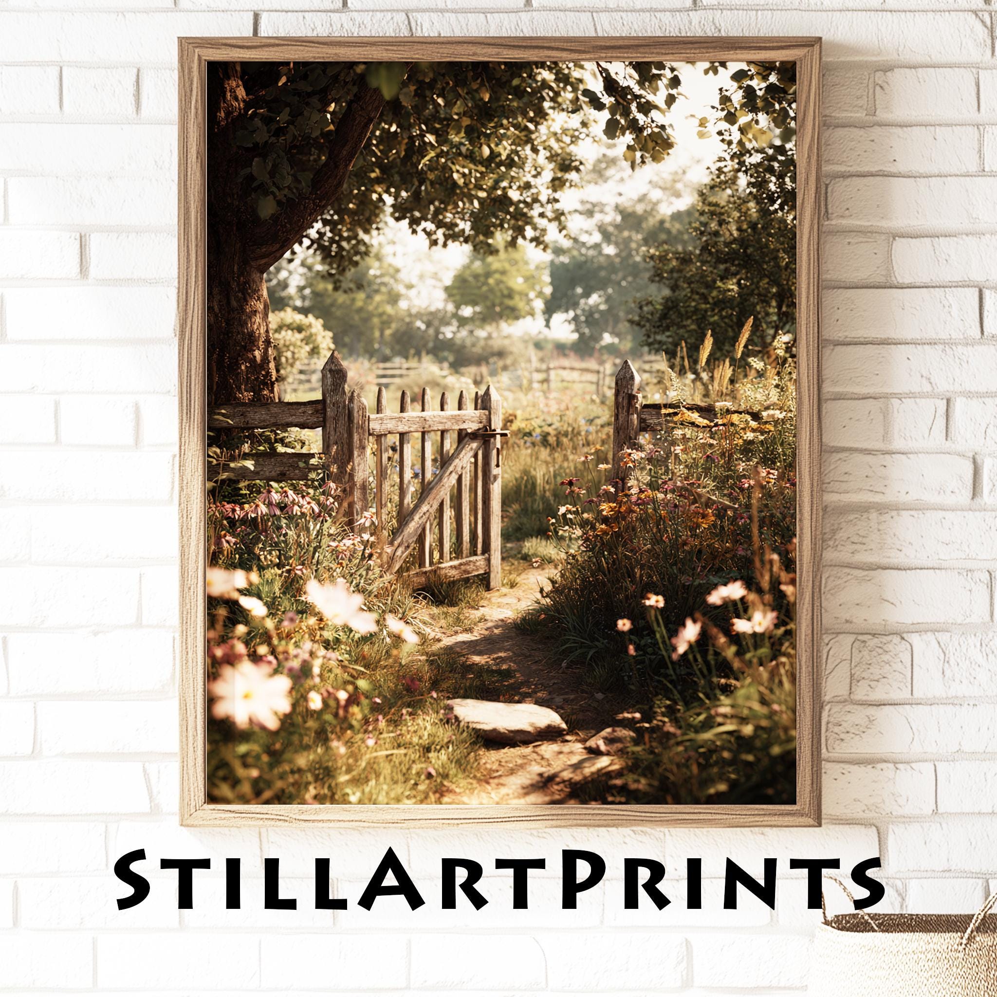 Cottagecore Digital Garden Gate Art - Rustic Sunlit Pathway ...