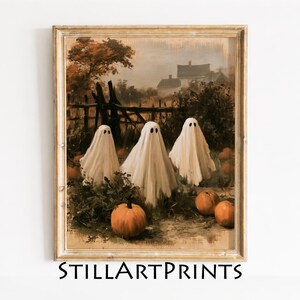 Vintage spookschilderij, pompoenveld printbare muurdecoratie (digitale download) 174