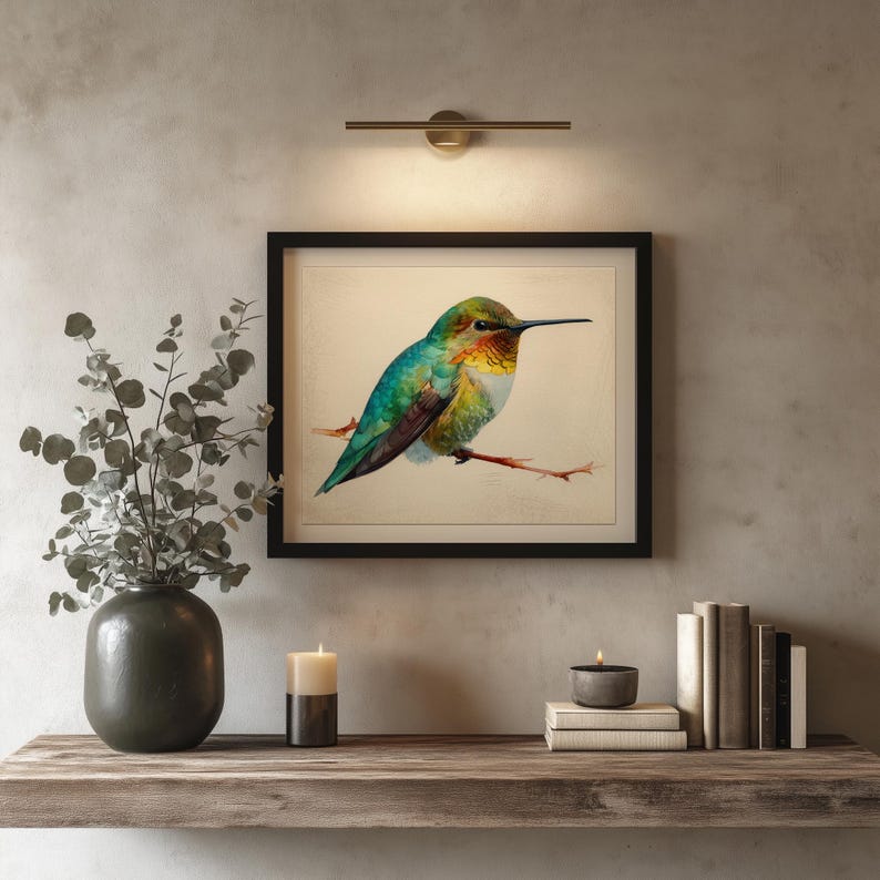 Cheerful Humming Spring Hummingbird Watercolor Painting, Cheerful Cottagecore Wall Art ...