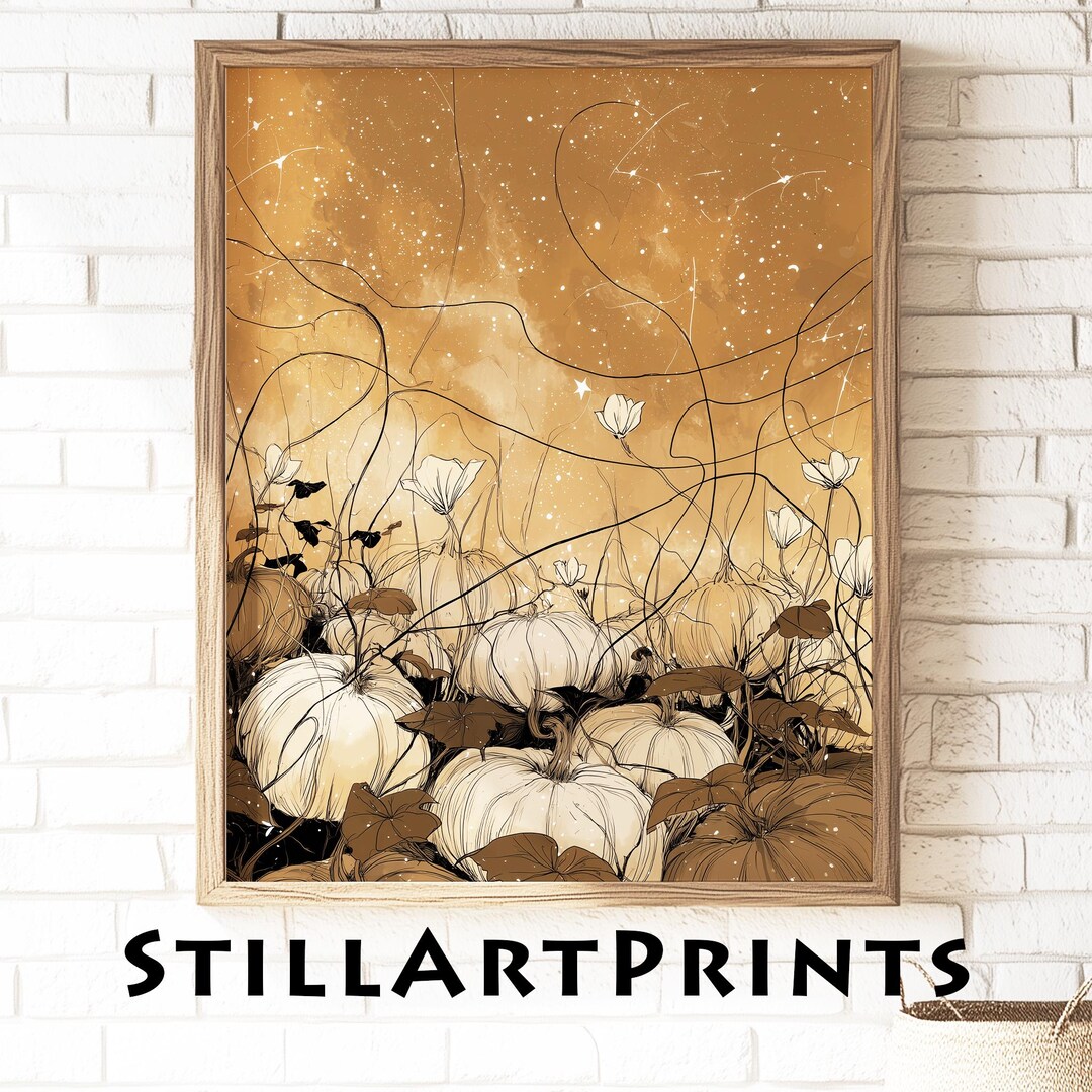 Autumn Pumpkin Patch Art Print - Moody Rustic Watercolor Feel, Cozy ...