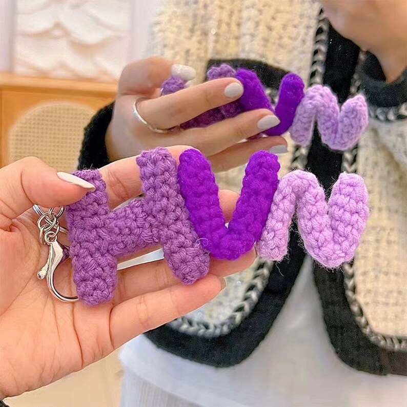 Personalized Alphabet Keychain Handmade Custom Knitting Crochet Gift