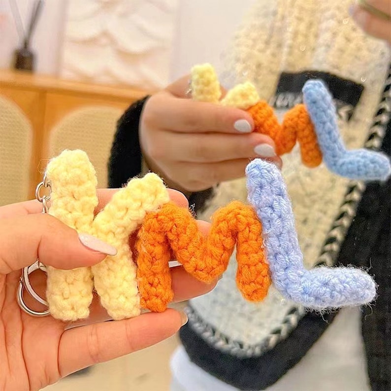 Personalized Alphabet Keychain Handmade Custom Knitting Crochet Gift