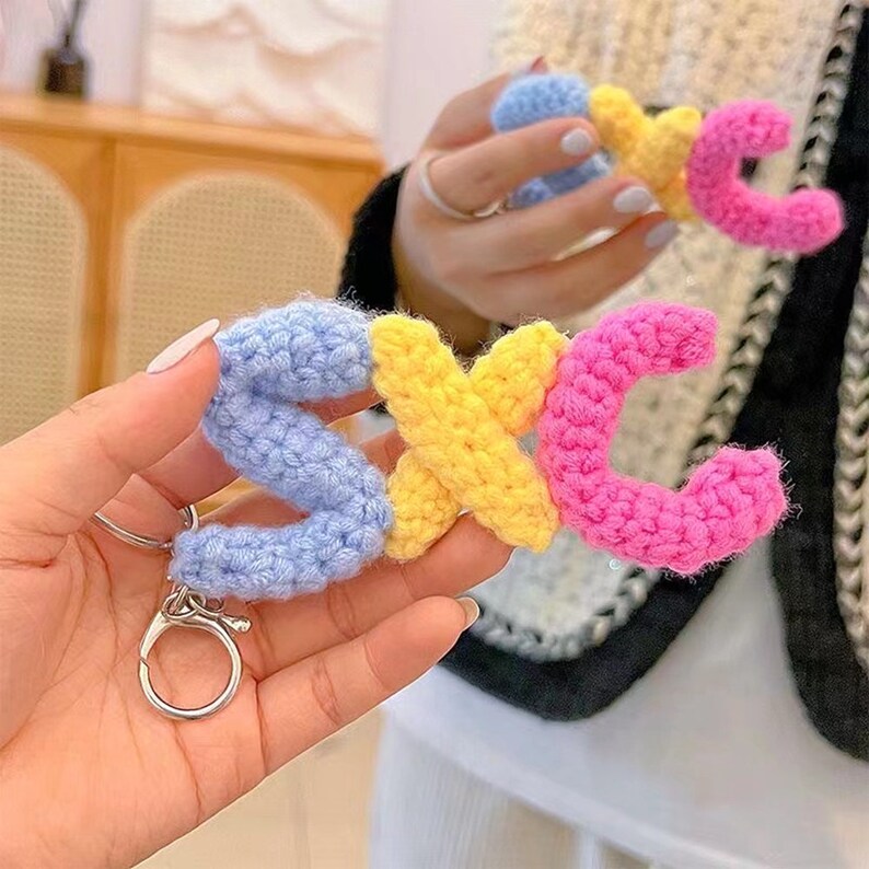 Personalized Alphabet Keychain Handmade Custom Knitting Crochet Gift