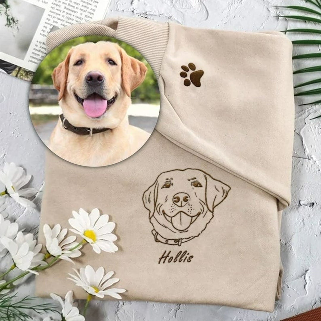 Custom Embroidered Pet Sweatshirts Custom Pet Portrait Round Etsy