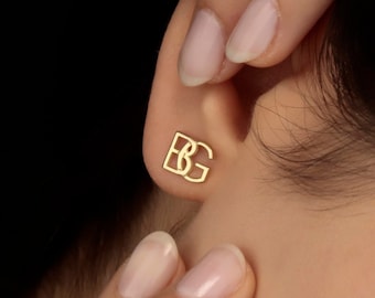 Solid Gold Interlocking Initial Stud Earrings: Custom Monogram Jewelry