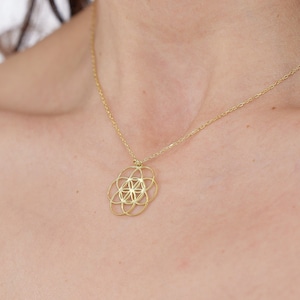 14K Solid Gold Seed of Life Minimalist Necklace | Sacred Geometry Simple Necklace | Chakra Necklace | Symbol Necklace | Anniversary Gifts