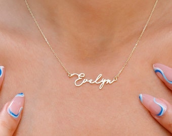 14K Solid Gold Signature Name Necklace: Personalized Jewelry Gift