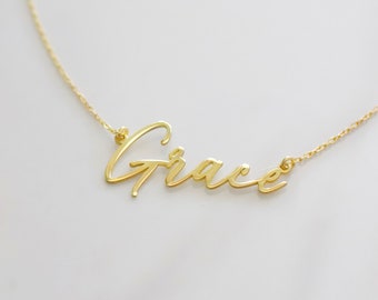 Signature Name Necklace in 14K Solid Gold, Name Jewelry, Nameplate Necklace, Everyday Wear Necklace, Antitarnish Necklace. Birthday Gifts,