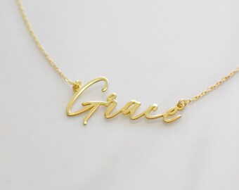 14K Solid Gold Signature Name Necklace: Personalized Nameplate Jewelry