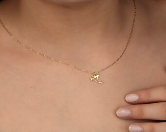 Real Gold Hummingbird Necklace, Dainty Charm, Bird Jewelry