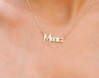 14K Gold Gothic Name Necklace: Personalized Halloween Jewelry