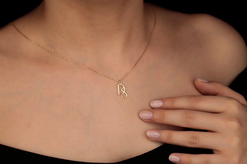 8K, 10K, 14K, 18K Solid Gold Two Initials Necklace