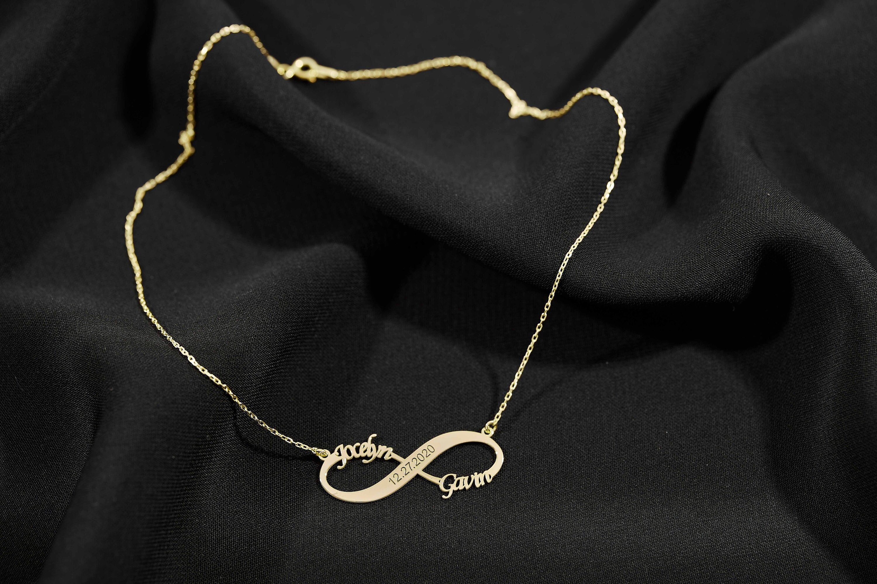 Custom 14K Real Gold Infinity Name Necklace Solid Gold Kids Infinity