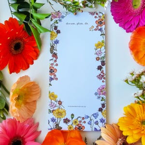 Vintage Wildflower DL Notepad, Floral Shopping List, Daily Tasks, Meal Planning Pad, Botanical Desk Stationery