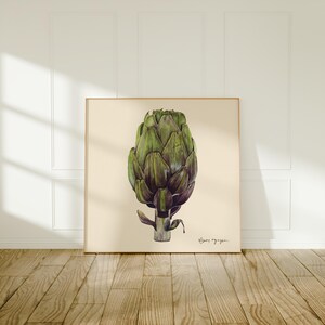 Artichoke Wall Art Print Light Beige Background – Botanical Kitchen Decor, Farmhouse Vegetable Illustration, Watercolor Style Food Artwork