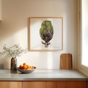 Artichoke Wall Art Print White Background – Botanical Kitchen Decor, Farmhouse Vegetable Illustration, Watercolor Style Food Artwork