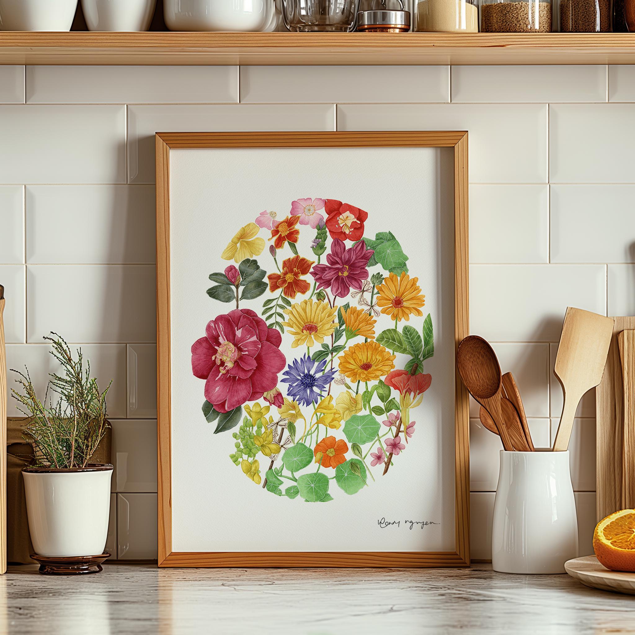 Vintage Watercolor Garden Flowers Print | Botanical Floral Wall Art ...