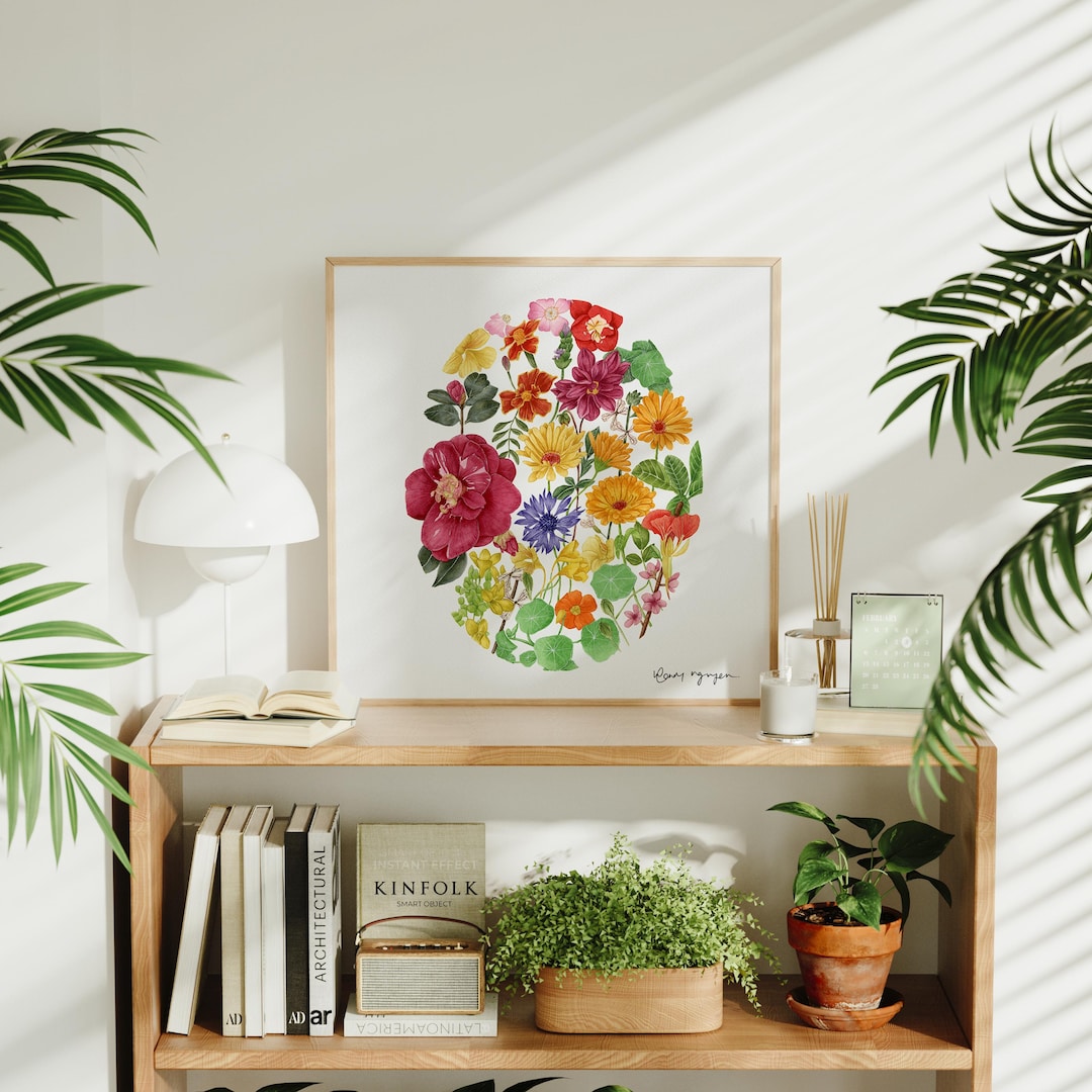 Vintage Watercolor Garden Flowers Print | Botanical Floral Wall Art ...
