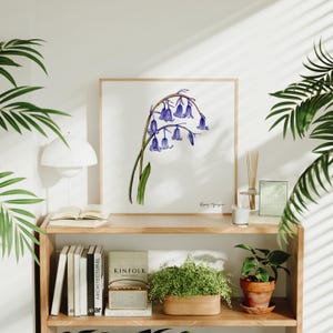 Bluebell Watercolor Art Print White Background – Botanical Wall Art, Nature-Inspired Floral Decor