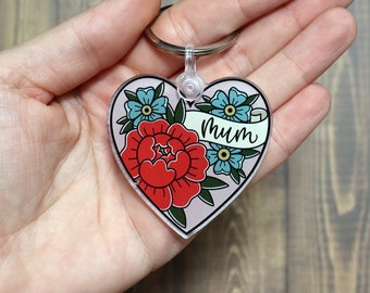 Mum, Acrylic Keychain, Bag Charm, Tattoo Keychain, Cute Keyring, Mental Health