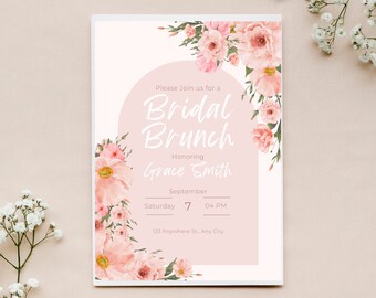 Floral Bridal Brunch Invite, Garden Party Bridal Shower, Pink Floral digital download template, Bridal Shower bundle