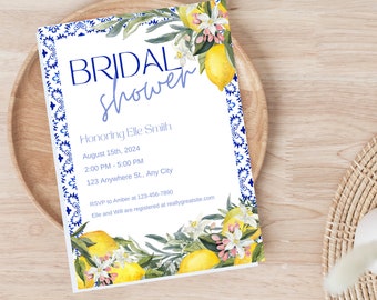 Italian summer bridal shower, main squeeze lemon bridal invitation, fully customizable digital download