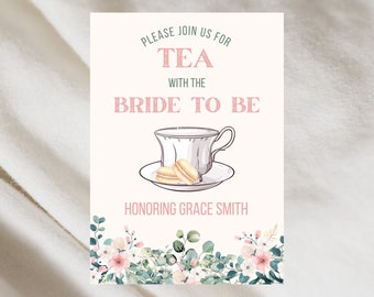 Bridal Shower Tea Party Invitation, Time for Tea with the Bride to Be, Floral Tea Party Invite, Digital download template