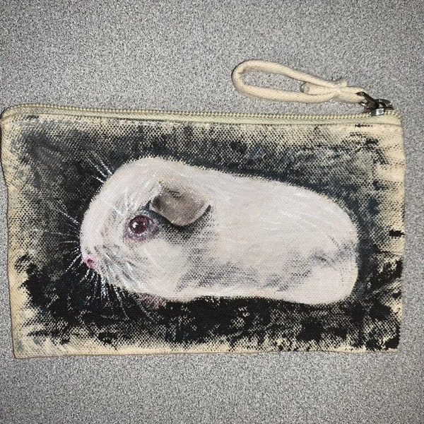 Pink-Eyed Guinea Pig Canvas Zipper Bag - Cute Gift for Animal lover