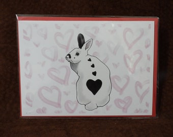 Rabbit with Pink Hearts - 5" x 7" - Cute Bunny Card, blank inside