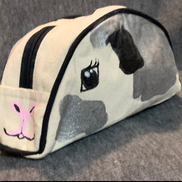 Guinea Pig Canvas Bag Silver and Black - Handpainted