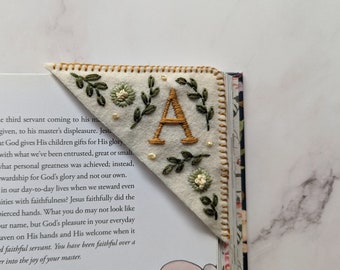 the bear - felt embroidered corner bookmark with personalised letter