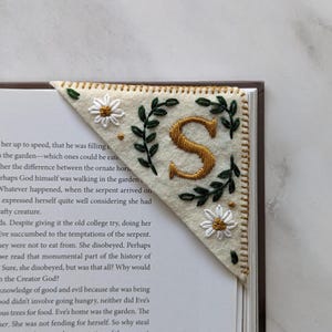 the bear - felt embroidered corner bookmark with personalised letter