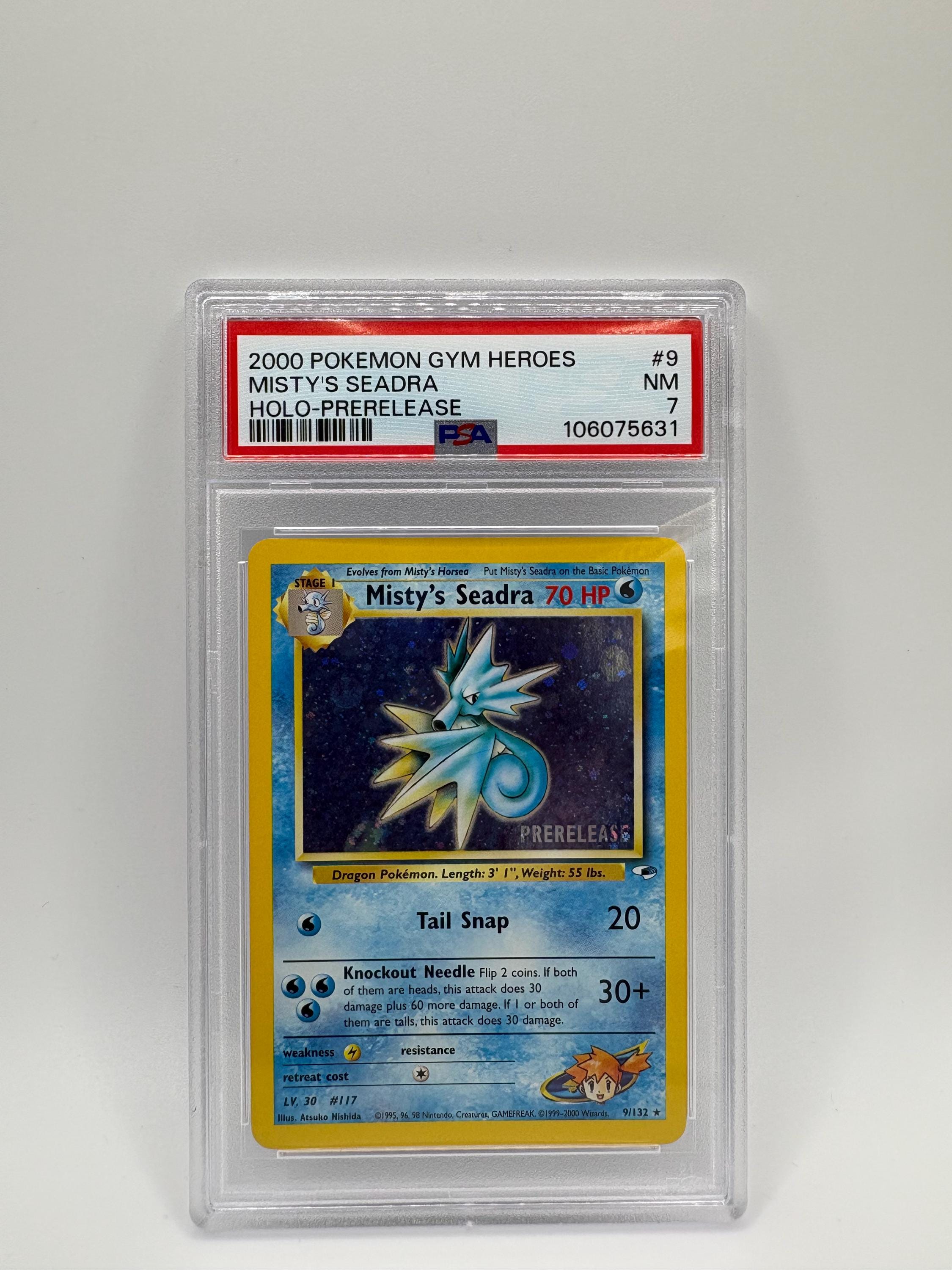 misty's seadra prerelease pokemon card value Gym Heroes Holo #9 PSA 7 end display 2000 Pokmon Gym Heroes Misty's