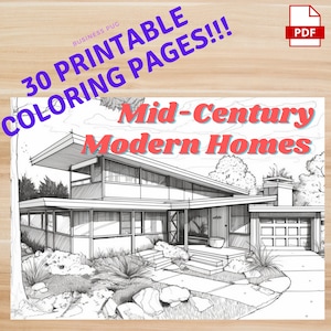 30 PRINTABLE BusinessPug Coloring Book Pages of Mid Century Modern MCM Homes | Calming Homes Architecture | Printable PDF File