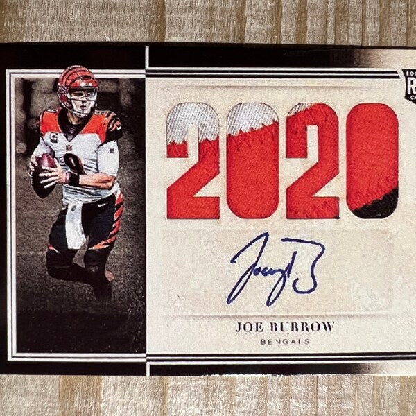 Joe Burrow 2020 handtekening facsimile gedrukte patch RP Rookie Card Cincinnati Bengals Mint Condition