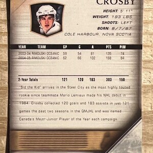 Sidney Crosby Young Gunz Rookie RP Card Mint Condition image 2