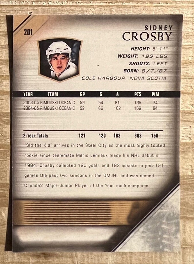 Sidney Crosby Young Gunz Rookie RP Card Mint Condition image 2