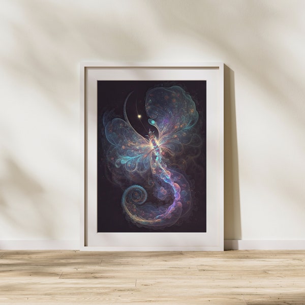 Cosmic Dragonfly: A Stunning Display of Space Art | Digital Art | Illustration | Digital Poster | Digital Print