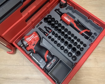 Combo inserti per cassetti Milwaukee PACKOUT • Cricchetto M12 + Stubby Impact + 43 pezzi da 3/8″ Organizza