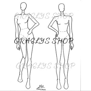 Fashion template, women’s apparel croqui sketch