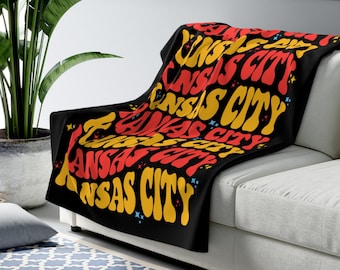 Manta polar Sherpa retro de Kansas City en negro, regalos de Kansas City para novio, mantas deportivas para fanáticos del fútbol de Kansas City