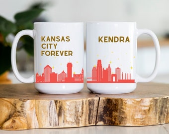Tazza con nome personalizzato Kansas City Skyline, tazza per tifosi di calcio di Kansas City, regali orgogliosi di KC per colleghi e amici
